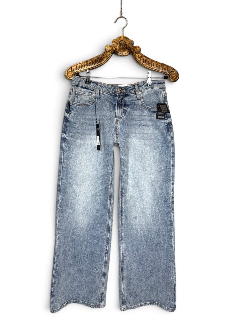 Fashion Nova Low Rise Baggy Wide Leg Jeans Light Blue Wash 7 New